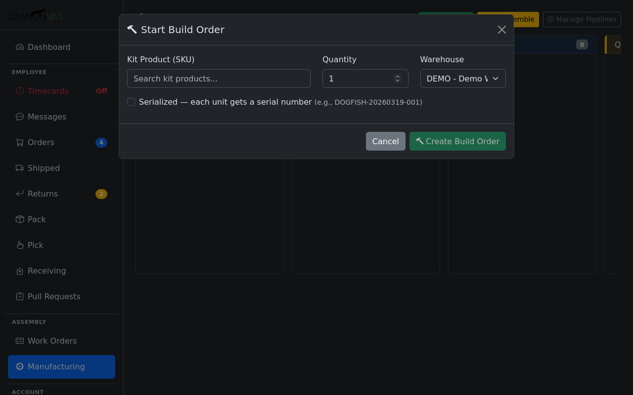 Assembly & Work Orders - CannonWMS Feature Demo